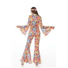 70年代80年代女嬉皮裝三件套，迪斯科服女裝cosplay服裝上衣褲子頭帶套裝派對表演服裝褲子套裝 - A - 查看 2