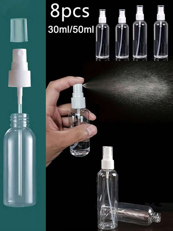 8pcs/1pc Transparent Plastic Spray Bottle (Fine Mist, Small Size) For Perfume And Liquid Dispensing, Lightweight And Portable, Ideal For Travel And Daily Use