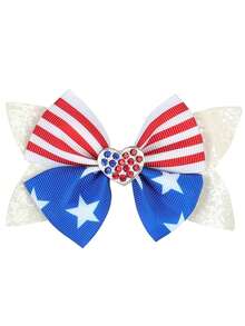 2 件随机款式新款儿童美国蝴蝶结发夹，美国独立日装饰性鳄鱼发夹带亮片，闪光双层燕尾夹，适合日常佩戴、摄影和送礼 - 彩色 - 查看 8