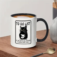 1pc Holiday Gift Funny Ceramic Coffee Mug Angry Cat Ceramic Coffee Mug Double-Sided Design White Cup For Hot Or Cold Drinks Birthday Gifts For Mom/Friends Home Kitchen Item - Angry Cat - View 2