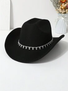 1pc Unisex Denim Cowboy Hat With Unique Water Drop Crystal Decoration Belt, Suitable For Wedding, Party, Vacation, Spring/Summer, Versatile Style For Men And Women - Multicolor - View 3