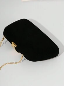 Women's Classic Formal White Evening Clutch Bag With Leaf Metal Buckle Decoration, Party/Wedding Box-Shaped Purse With Chain, Prom Dress Bag Valentines