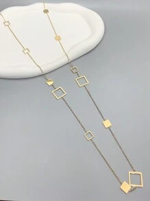 1 件女式 18K 镀金不锈钢镂空方形/圆形/长方形/星形长项链毛衣链，生日情人节约会礼物，舞会配饰，波西米亚度假风格情人节 - 金黃色 - 查看 1