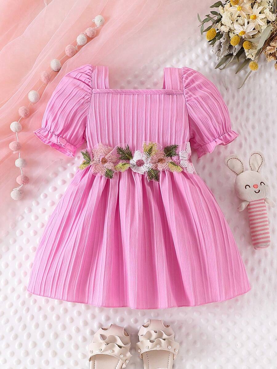 Baby Girl White Casual Summer Dress - Pink - View 1