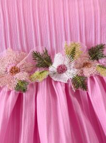 Baby Girl White Casual Summer Dress - Pink - View 3