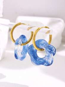1 đôi Thép không gỉ & Acrylic Hoa Dangle Hoa tai , Chống phai màu - Màu be - Xem 2