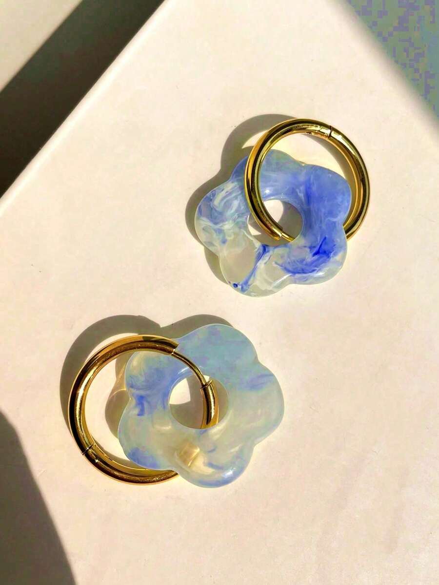 1 đôi Thép không gỉ & Acrylic Hoa Dangle Hoa tai , Chống phai màu - Màu be - Xem 1