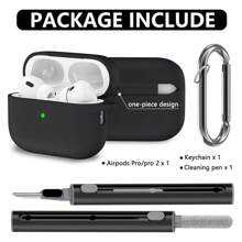 1 Stück einfarbiger Silikon Airpods Schutzhülle-Set mit Karabinerhaken und Reinigungsstift