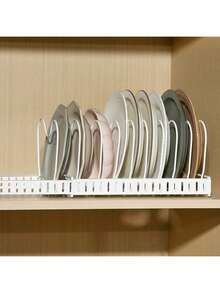 Estante ajustable para tapas de olla, organizador de cacerolas para cocina ,Organizador de ollas y sartenes expandible para gabinete - Blanco - Ver 4