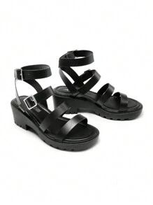 Women's Platform Wedge Sandals Chunky Heel Sandals Comfortable Strappy Dressy Casual Buckle Ladies Summer Vacation Summer Shoes - 黑色 - 查看 6
