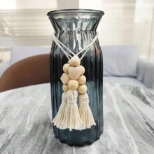 4pcs Tassel Wood Bead Garland Rope Decorative Door Knob Hanger With Beaded Tassel Pendant, Suitable For Cabinets & Porches - Beige - View 1