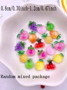 30pcs Resin Mixed Colorful Glitter Mini 3D Peach Pear Grape Apple Cherry Lemon Persimmon Radish Fruit Foods Nail Art Flat Back Rhinestone Applique DIY Jewelry Accessories Decor Crafts Summer, School