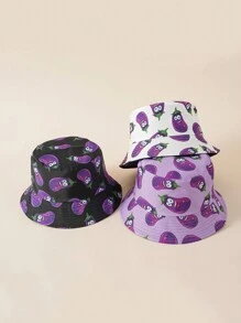 1pc Unisex Vegetable Eggplant Cartoon Printed Bucket Hat, Versatile Sun Protection Hat, Fashionable Fits Small & Large Heads, Double-Sided Wear, New Season Beach Sun Hat - Fisherman's Hat - View 5