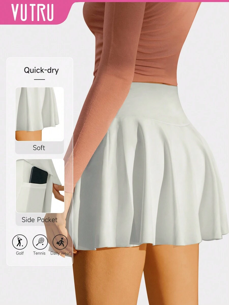 VUTRU Váy tennis cổ điển dành cho nữ có túi, quần short tích hợp chống lộ, hai lớp cho váy thể thao chống xuyên thấu - trắng - Xem 1
