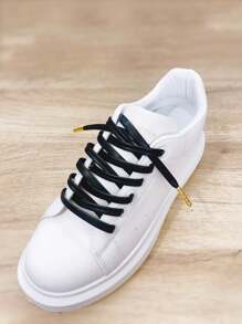 運動鞋/運動鞋專用定制高端鞋帶款式，採用羊皮紋路及金屬尖頭哑光皮革製成，實色尼龍鞋配件 - 黑色 - 查看 2