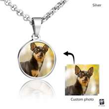 Customized Personalized Stainless Steel Photo Pendant With Colorful Print DIY Necklace, Valentine Gift Gold,Silver Stylish,Fall Fashion,Contracted,Casual,Old Money,Vintage,Unisex Custom,Personalized,Unique Ideal Gifts For Him Girlfriend,Mom,Family,Friends,Daughter,Her,Boyfriend,Dad,Son,Pets,Grandparents For Anniversaries,For Valentine's Day,For Mother's Day,For Birthdays,For Graduation,For Daily Wear,For Weddings,For Prom,For Father's Day,For Party Valentines,New Year Glamour - Silver - View 1