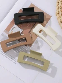 4 Pcs Solid Color Retro Classic Fashion Simple Rectangular Large Hair Clips