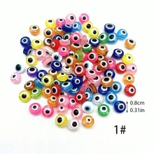 50pcs Fashionable Evil Eye Shaped Flat Beads, 8x5mm, With Straight Hole, DIY Jewelry Accessories For Necklace & Bracelet Making