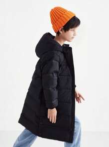 Annil Chaqueta de plumas larga de invierno para niña preadolescente, chaqueta acolchada con capucha negra, abrigada y gruesa - Negro - Ver 5