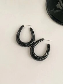 1 đôi Phổ biến nhất Cổ điển Hình chữ U vui tươi & Vòng khuyên tai đơn giản Thích hợp Đối với Của phụ nữ Mặc hàng ngày - màu đen - Xem 11