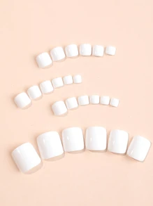 24 piezas de uñas de los pies cuadradas blancas falsas, con prensado y de acrílico cortas, lindas uñas de los pies falsas de cobertura total artificiales con revestimiento UV para mujeres y niñas. (1 lima y 1 pegamento en gel incluidos) Suministros para uñas uñas falsas uña falsa uña acrílica