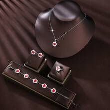 5入組珠寶套裝，歐美風格微鑲立方氧化鋯心形與花形耳環、項鍊、戒指、手鏈套裝，日韓設計幸運五瓣花極簡優雅配件，適於女性婚禮、派對，送女友和摯友禮物 - 套裝珠寶首飾 - 查看 3