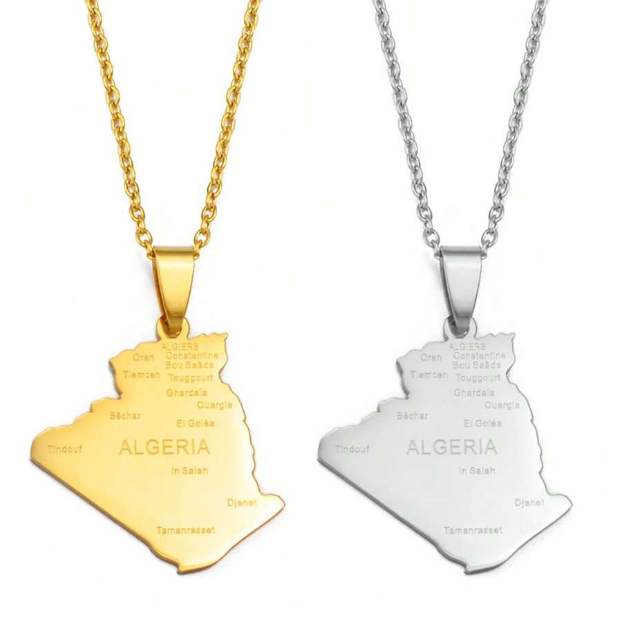 1pc Algeria Map City Name Necklace Pendant Jewelry Map Of Algerian Chain Necklaces
