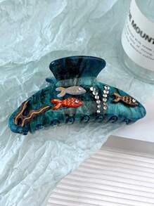 1pc Acetate Creative Dreamy Bohemian Style Ocean Elements Seashell Starfish Fish Rhinestone 3D Cute Sweet Mermaid Semicircle Large Hair Claw Clip Hairpin, High-End Hair Accessory - Multicolor - View 14