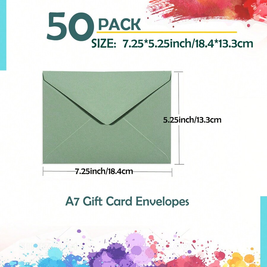 50Pack SelfAdhesive Sage Green A7 Envelopes For 5" X 7" Wedding
