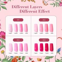 AZUREBEAUTY 4 Colors Vegan Nail Polish Set, Hot Pink / Nude Pink Jelly Neon Summer Quick Dry Natural Nail Lacquer Strengthening Treatment Kit With Top Coat & Nail Polish Remover Salon At Home Mother's Day Gift - 彩色 - 查看 3