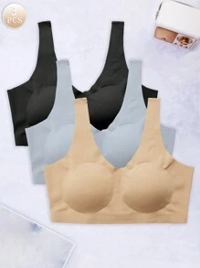 3 Stück Damen nahtloser Eisseiden-BH ohne Bügel, Komfort, unsichtbar