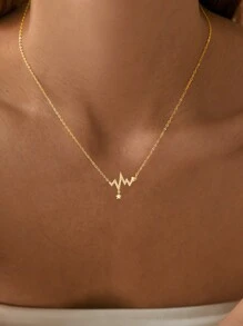 SYMFNY 1 件 925 银时尚甜美个性化闪电心电图心形吊坠项链 - 金黃色 - 查看 1