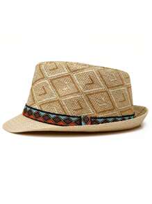 1頂男士復古爵士帽,波西米亞風潘那馬帽,遮陽帽,適合旅遊和戶外活動 - 卡其色 - 查看 2