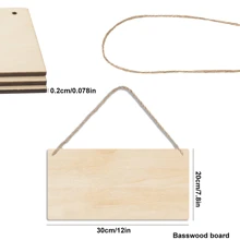 30x20cm / 12x7.8in 未完成的白木標牌空白矩形掛木牌 DIY手工藝項目，木製招牌帶繩，適用於門的裝飾，牆藝裝飾，2/4/8入組