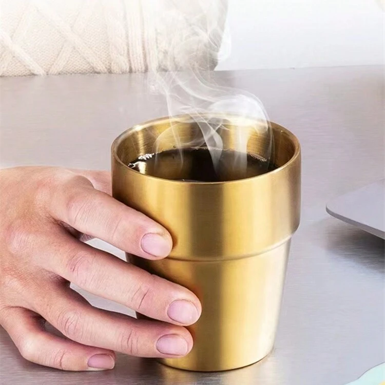 1pc Stainless Steel Double Wall Cup With Step Design, Anti-Slip And Easy To Grip, Suitable For Coffee, Tea, Gargling And Daily Drinking At School Or Office - 1 - View 6