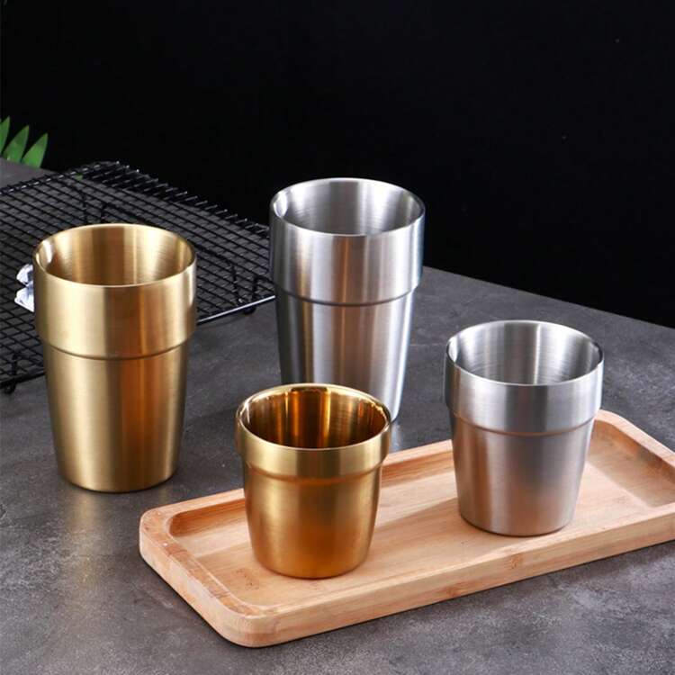 1pc Stainless Steel Double Wall Cup With Step Design, Anti-Slip And Easy To Grip, Suitable For Coffee, Tea, Gargling And Daily Drinking At School Or Office - 1 - View 7