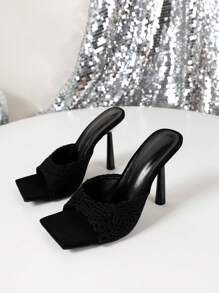 1 双女士时尚优雅细高跟凉鞋 - 黑色 - 查看 6