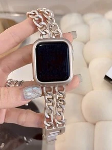 1入女性蘋果不銹鋼金屬錶帶，與Apple Watch 40mm Ultra2 49mm 44mm 45mm 41mm 42mm 38mm兼容，鍊式設計手鍊錶帶，與Apple Watch Series SE 9 8 7 6 5 4 3 2 1兼容，蘋果手錶配件 - 米色 - 查看 6