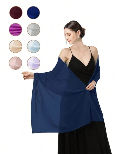 1 件女士纯色雪纺披肩轻质围巾头巾新娘伴娘披肩适合正式晚会婚礼配饰女士