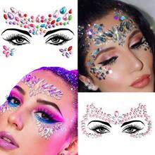 5pcs/Set Face Gems Stickers, Mixed Mermaid Crystal Rhinestone Styles, Face Jewels Crystal Sticker Set, Gem Face Mermaid Carnival Party Diamonds Temporary Tattoos (Random Colors & Shapes!!) - Multicolor - View 4