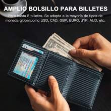 Carteras para Hombre,Tarjetero, Billetera para Hombre,RFID Bloqueo Antirrobo Tarjetero para Caballero Plegable, Con Bolsillo de Moneda Billetera para,Regalos para hombre-Grano negro - fibra de carbono negro - Ver 6