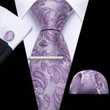 Cravate florale violette royale pour hommes, ensemble de cravate de luxe en soie jacquard avec mouchoir pour mariage et soirée