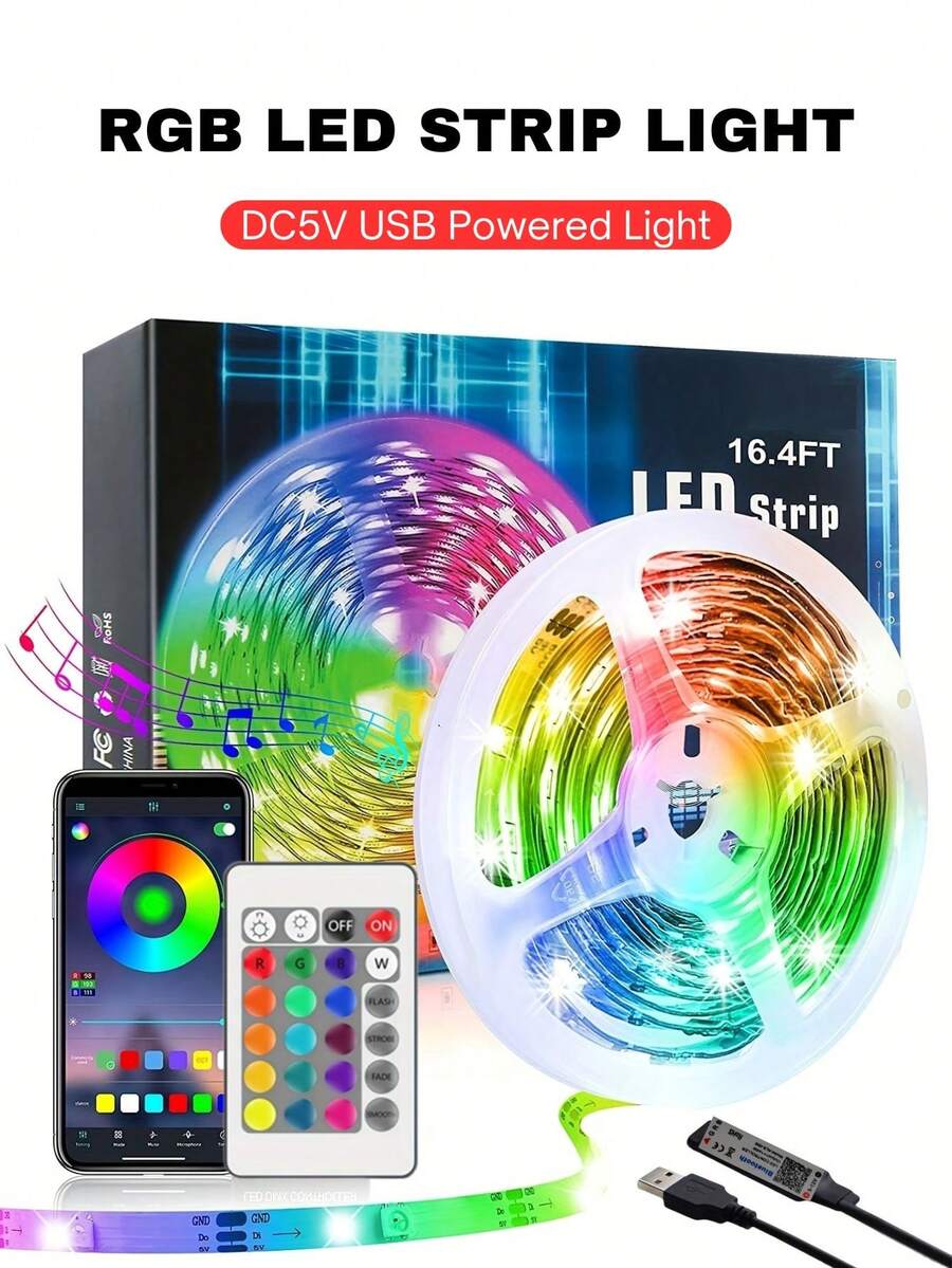 ONELEDWANGRX 1pc 1M/3.3Ft-15M/50Ft RGB Color LED String Light, USB Powered Led Lighting, APP And 24-Key Remote Control For Home Decoration TV Backlight Bedroom Living Room Decor