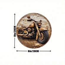 1 pièce Panneau en bois, Signe de couronne circulaire peinte en faux bois sculpté, Décoration d'entrée Cadeaux de la Saint-Valentin Décoration thématique moto 20 x 20 cm, Décoration de maison, Décoration de chambre, Décoration murale
