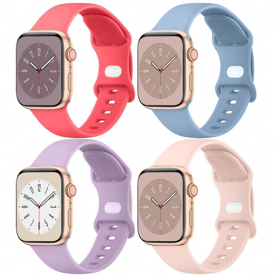 4 dây đeo thể thao bằng silicon mềm, tương thích với Apple Watch 38mm, 40mm, 41mm, 42mm, 44mm, 45mm, 46mm, 49mm, phù hợp với Series Ultra/Ultra 2, 10/9/8/7/6/5/4/3/2/1 SE, Unisex