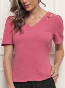 Women Blouses - 玫紅色 - 查看 3