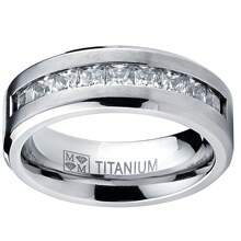 Titanium Men's 1Ct Wedding Band Engagement Ring 9 Large Princess Cut Cubic Zirconia - 銀色 - 查看 3