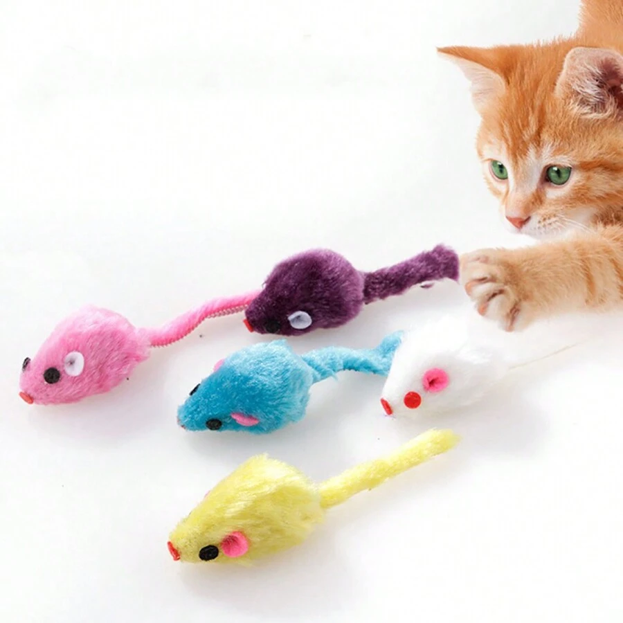 Conjunto de 5 juguetes coloridos de ratones de peluche simulados con sonido de susurro, divertidos para gatos, duraderos para arañar, morder y limpiar los dientes, para mascotas - Multicolor - Ver 1