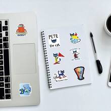 50入組貓咪貼紙|可愛卡通兒童派對禮品和獎勵-美學剪貼簿貼紙，適用於水瓶，筆記本電腦，行李箱-防水提花膠貼紙|適用於萬聖節，感恩節，聖誕節和復活節禮物 - 藍色 - 查看 7