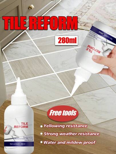 Agente de Preenchimento de Espaços em Telhas Impermeável de 280 ML, Agente de Preenchimento de Rachaduras em Espaços de Argamassa, Selante de Silicone Resistente à Água para Reparo de Espaços / Argamassa de Pia Residencial, Tubo de Enchimento de Cola para Cozinha, Banheiro (Branco)